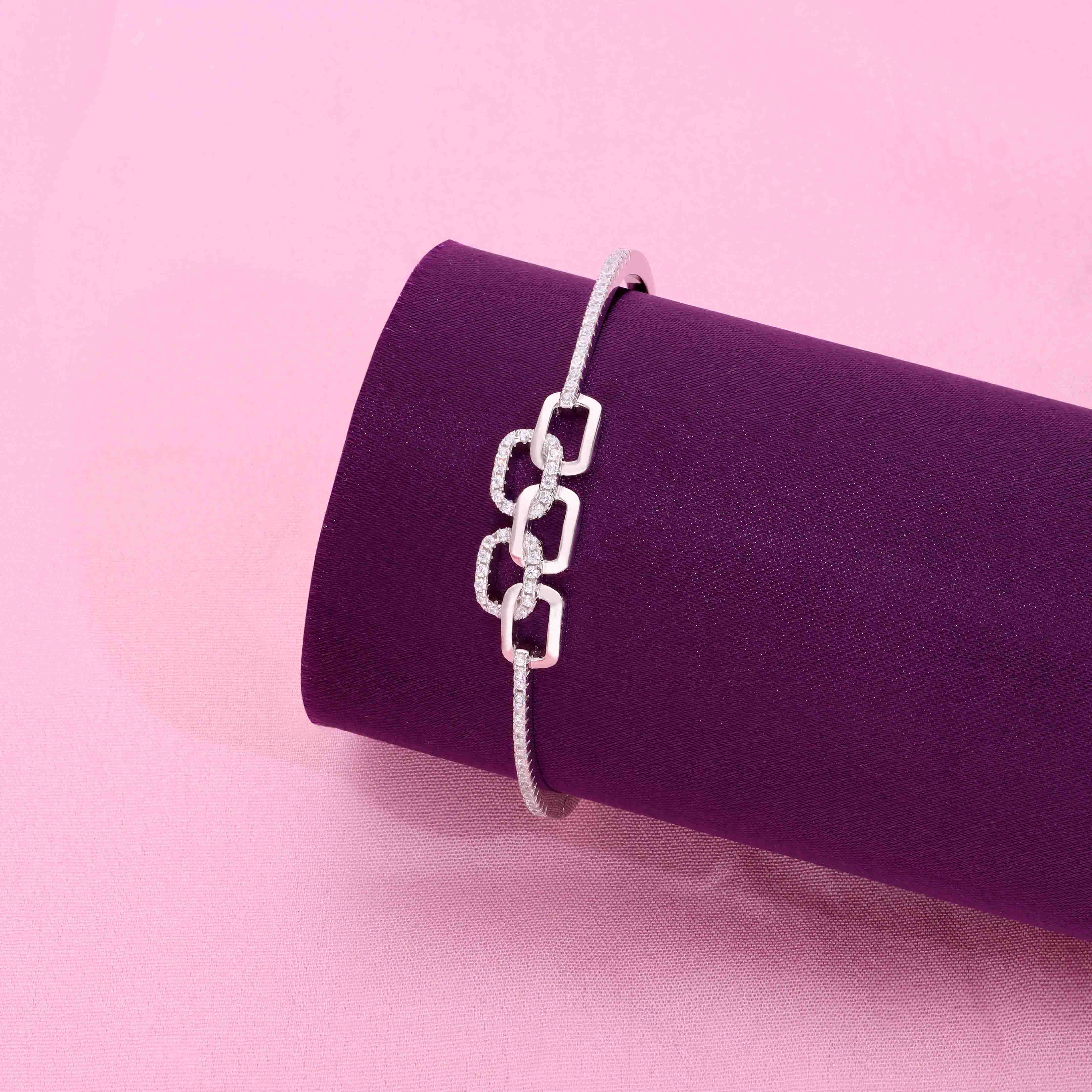 Stunning Intertwined Chain Silver Bangle Bracelet - Image 8