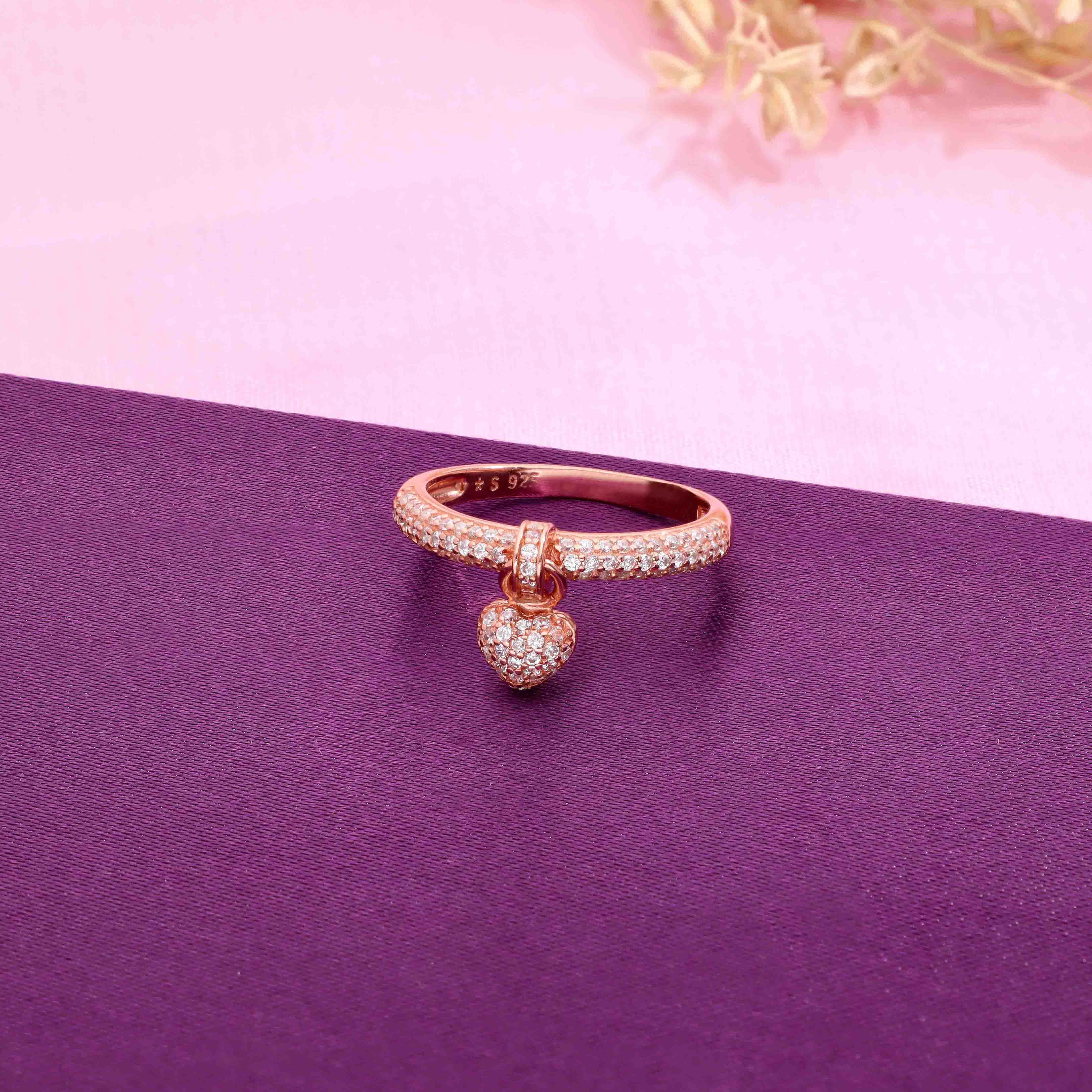 Diamond Studded Heart Out Silver Ring - Image 5