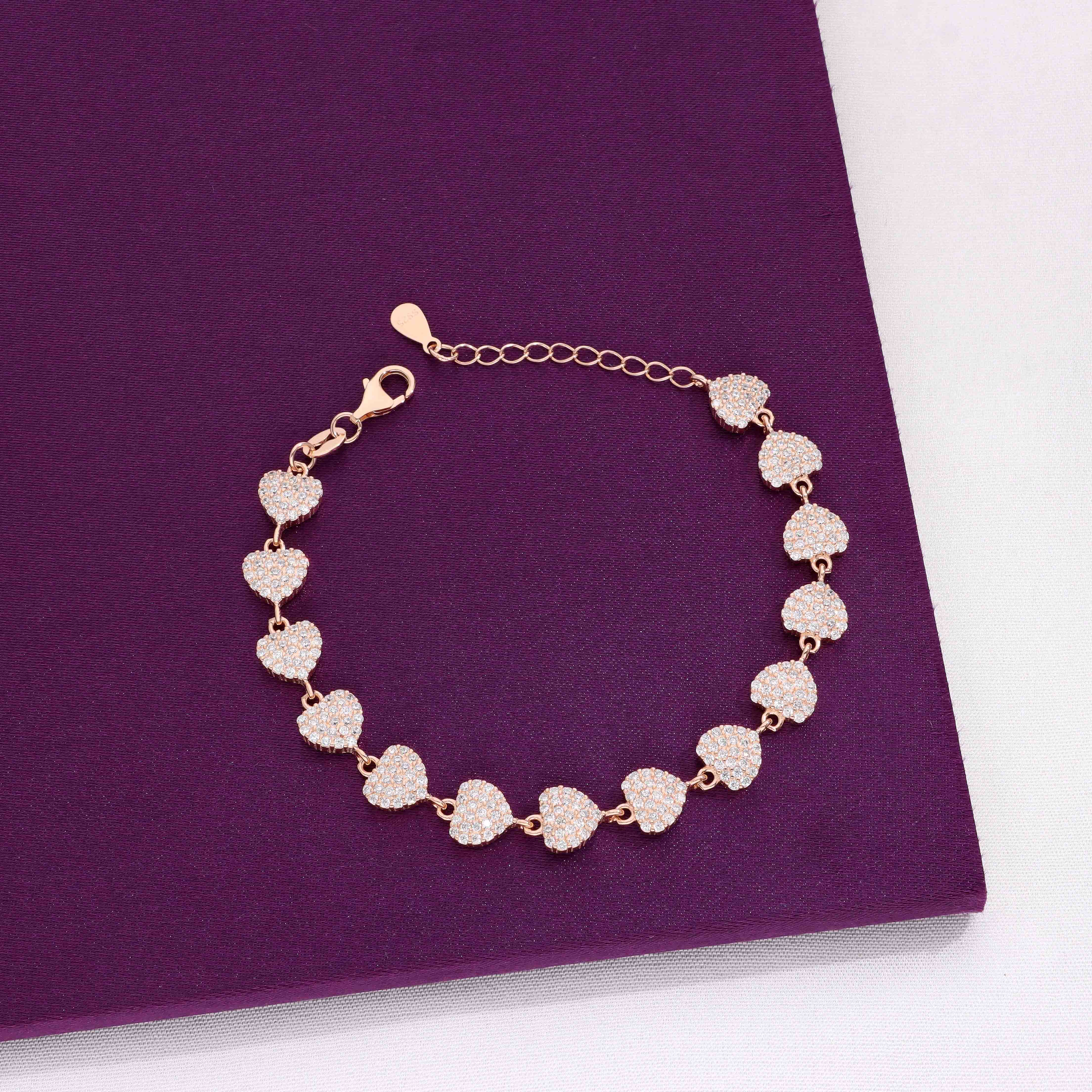 Single Strand Crystal Hearts Silver Bracelet - Image 6