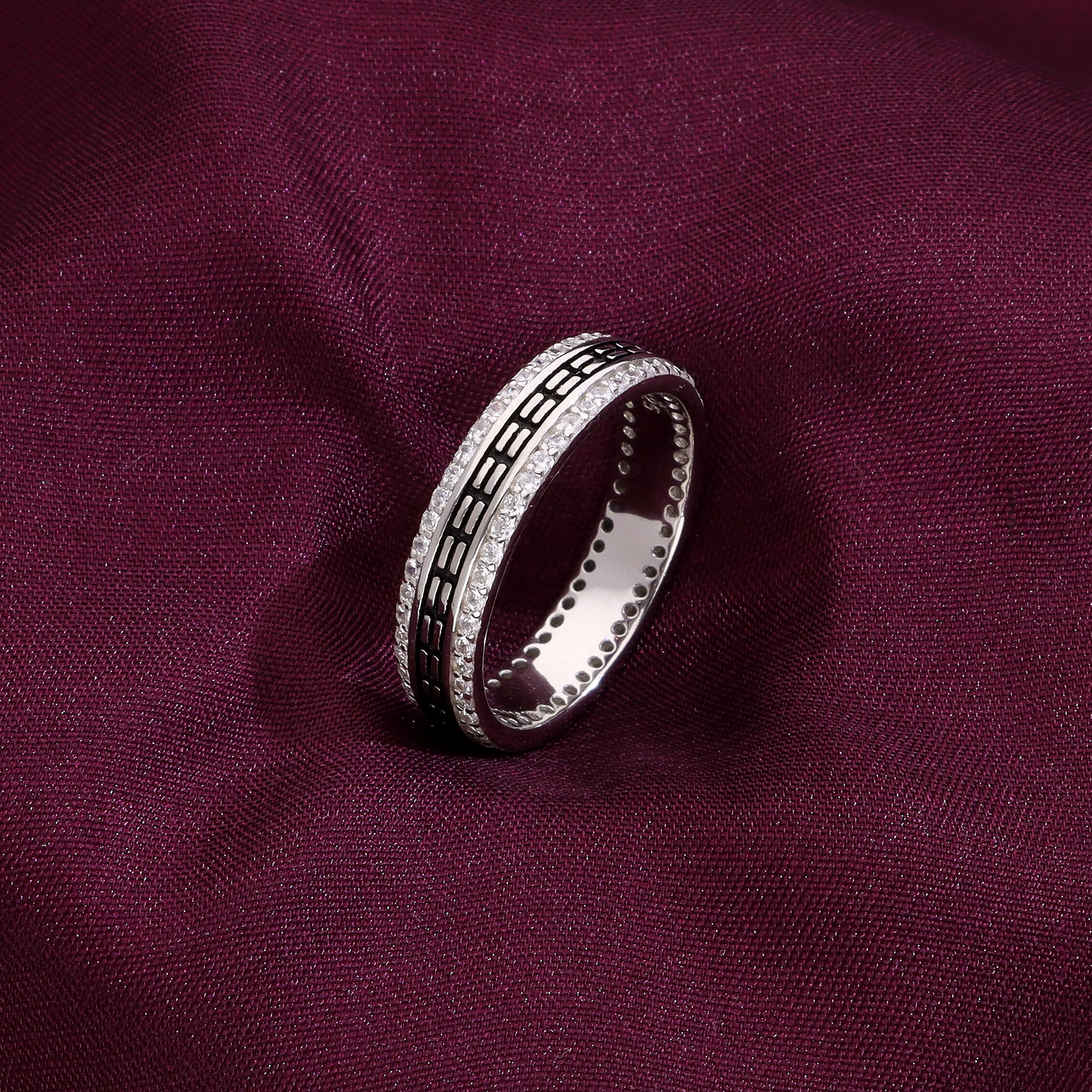 Men's Royally Bold Zircon Silver Band - Image 4