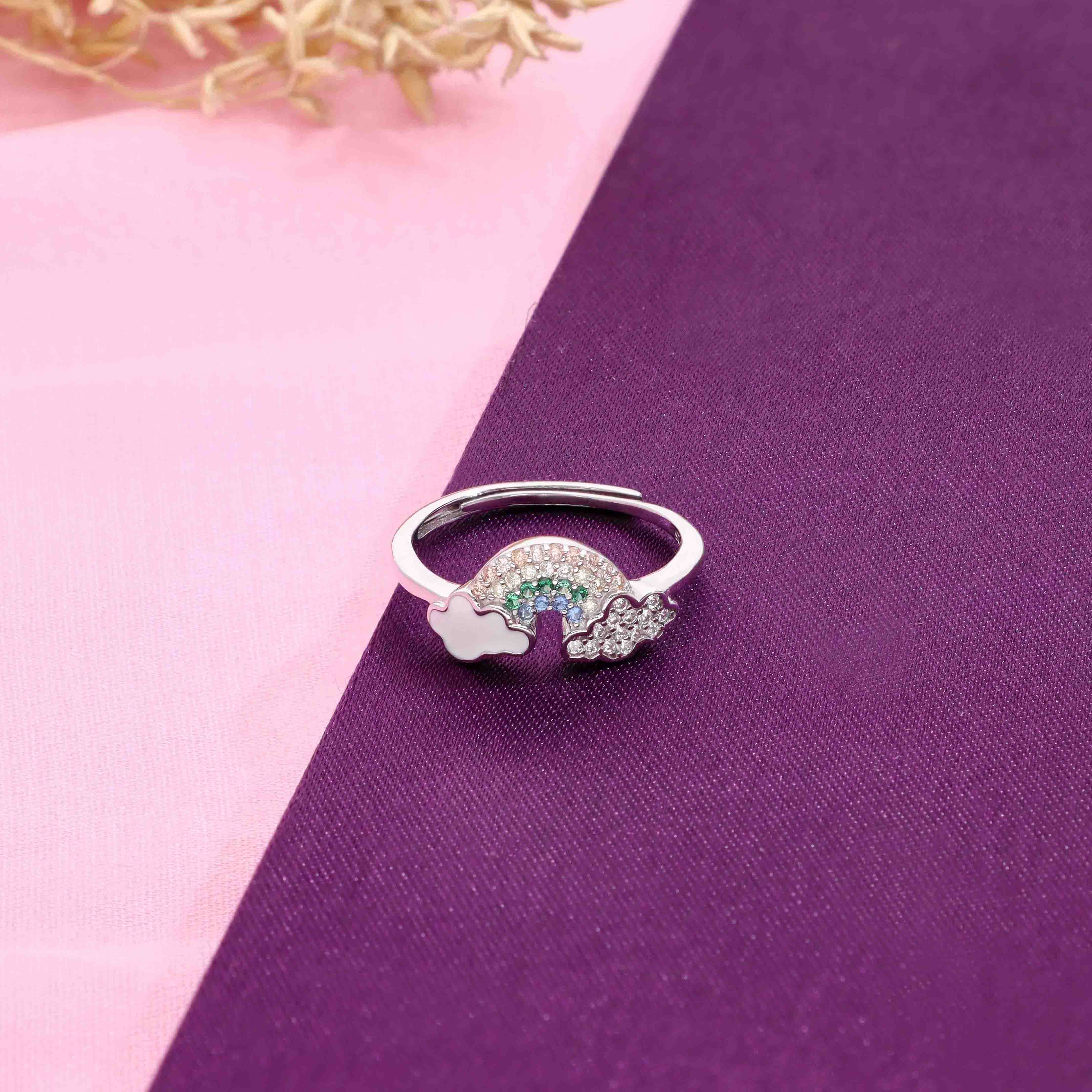Silver Lining Cloud & Rainbow Zircon Silver Minimal Ring - Image 7