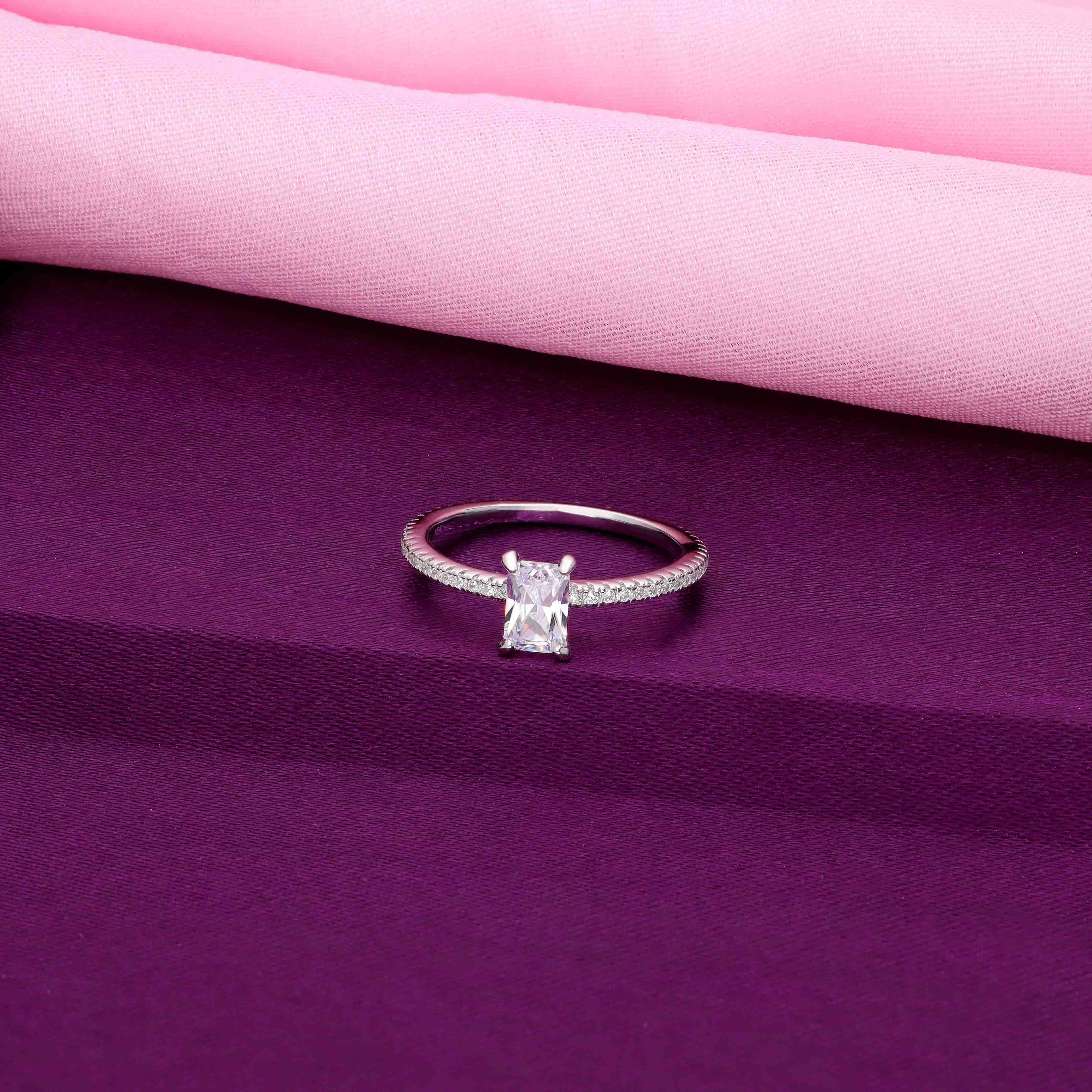 Rectangle-cut Solitaire Silver Ring - Image 5
